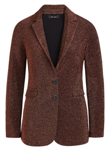 Glitrende, kobberfarget blazer fra King Louie. Flatterende snitt, lange ermer, lommer i sidene og knapper i front.