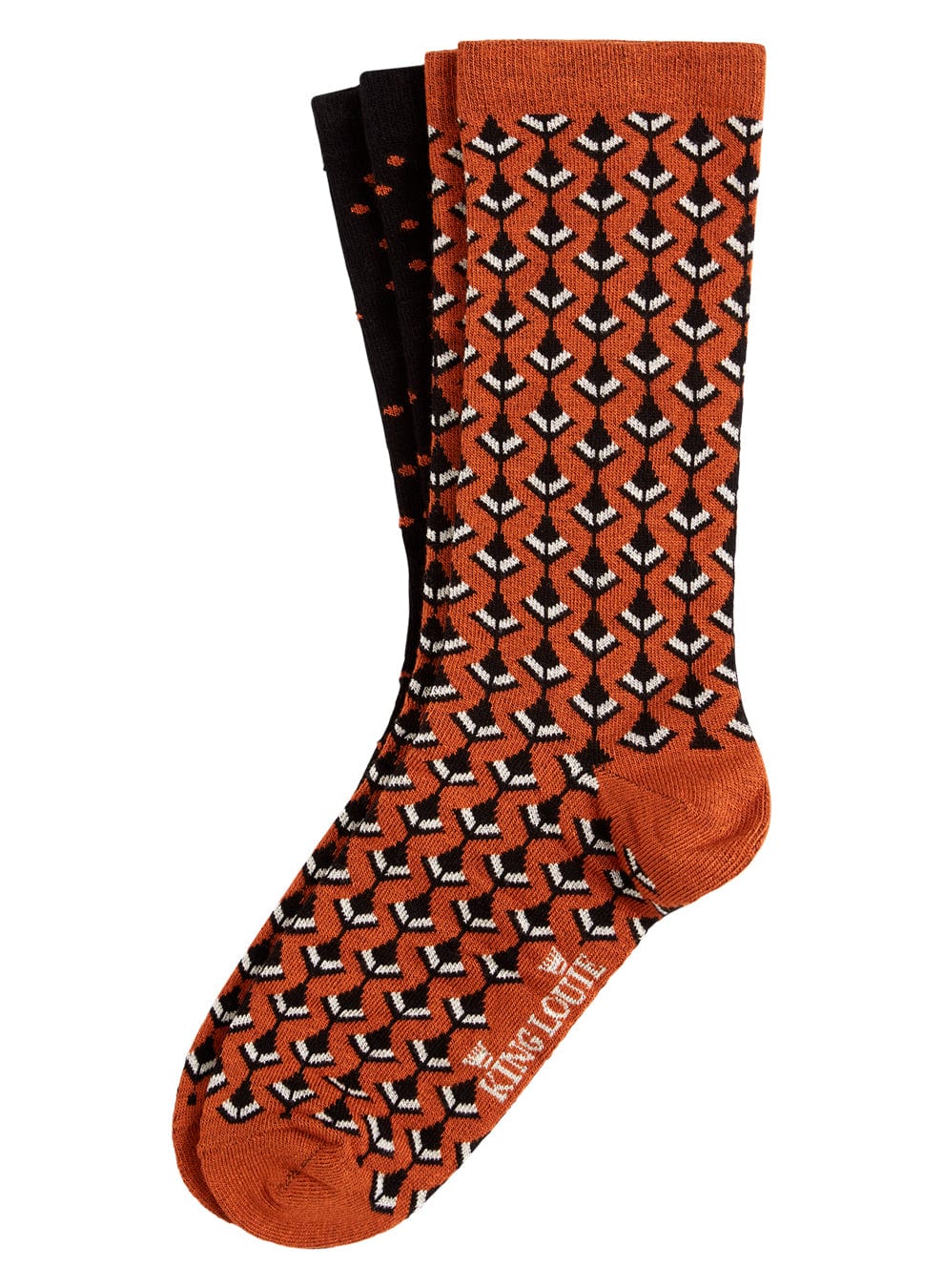 Orange sokker fra King Louie med gøyalt mønster i sort og hvit. 