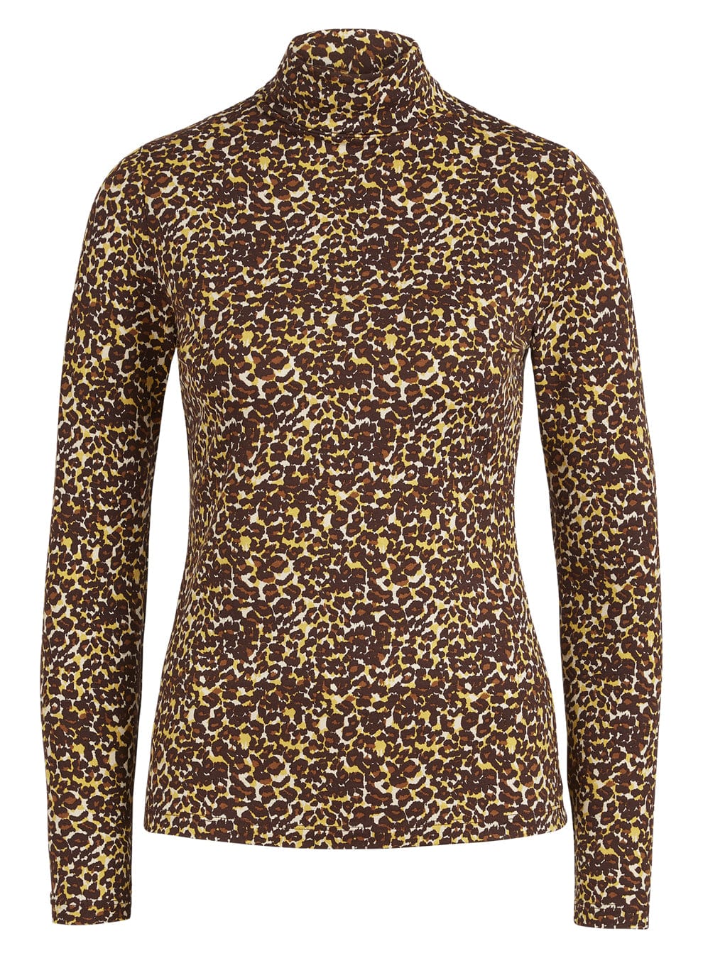 Genser med høy hals fra King Louie. Brunt leopardmønster og lange ermer.