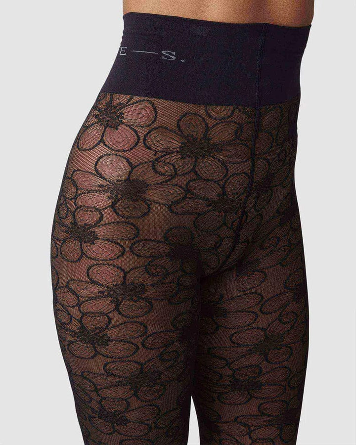 Swedish Stockings strømpebukser Maja Flower 30 den - sort