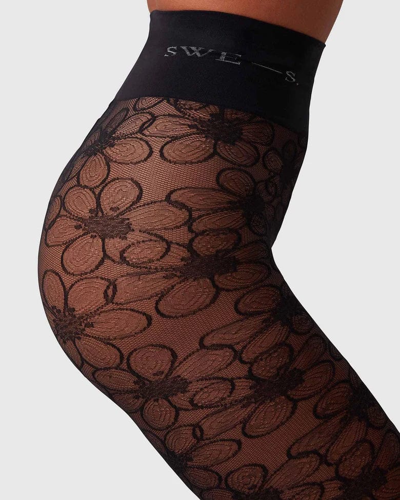 Swedish Stockings strømpebukser Maja Flower 30 den - sort