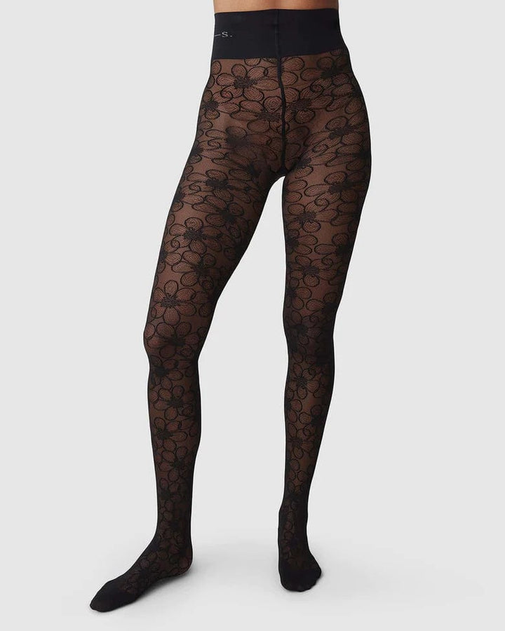Swedish Stockings strømpebukser Maja Flower 30 den - sort