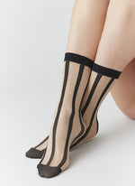 Last inn bildet i Galleri-visningsprogrammet, Swedish Stockings strømpebukser Robin stripe sock - beige&amp;black

