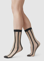 Last inn bildet i Galleri-visningsprogrammet, Swedish Stockings strømpebukser Robin stripe sock - beige&amp;black
