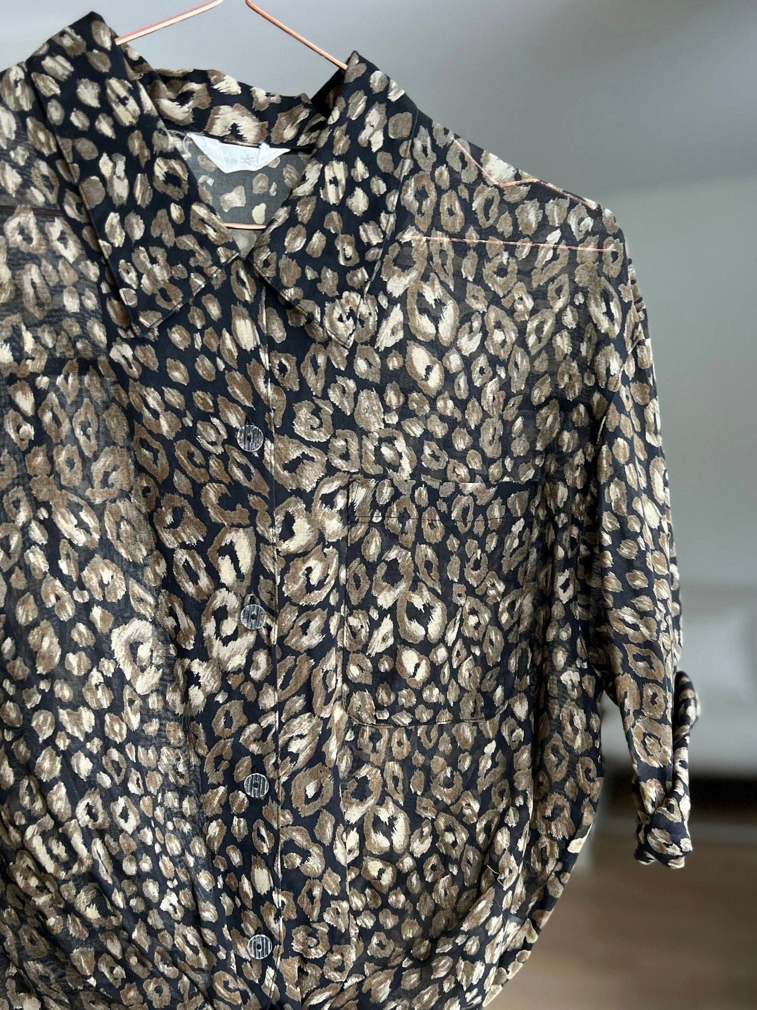 Vintage Vintage bluser XS Vintagebluse - Leopardnatt, str XS