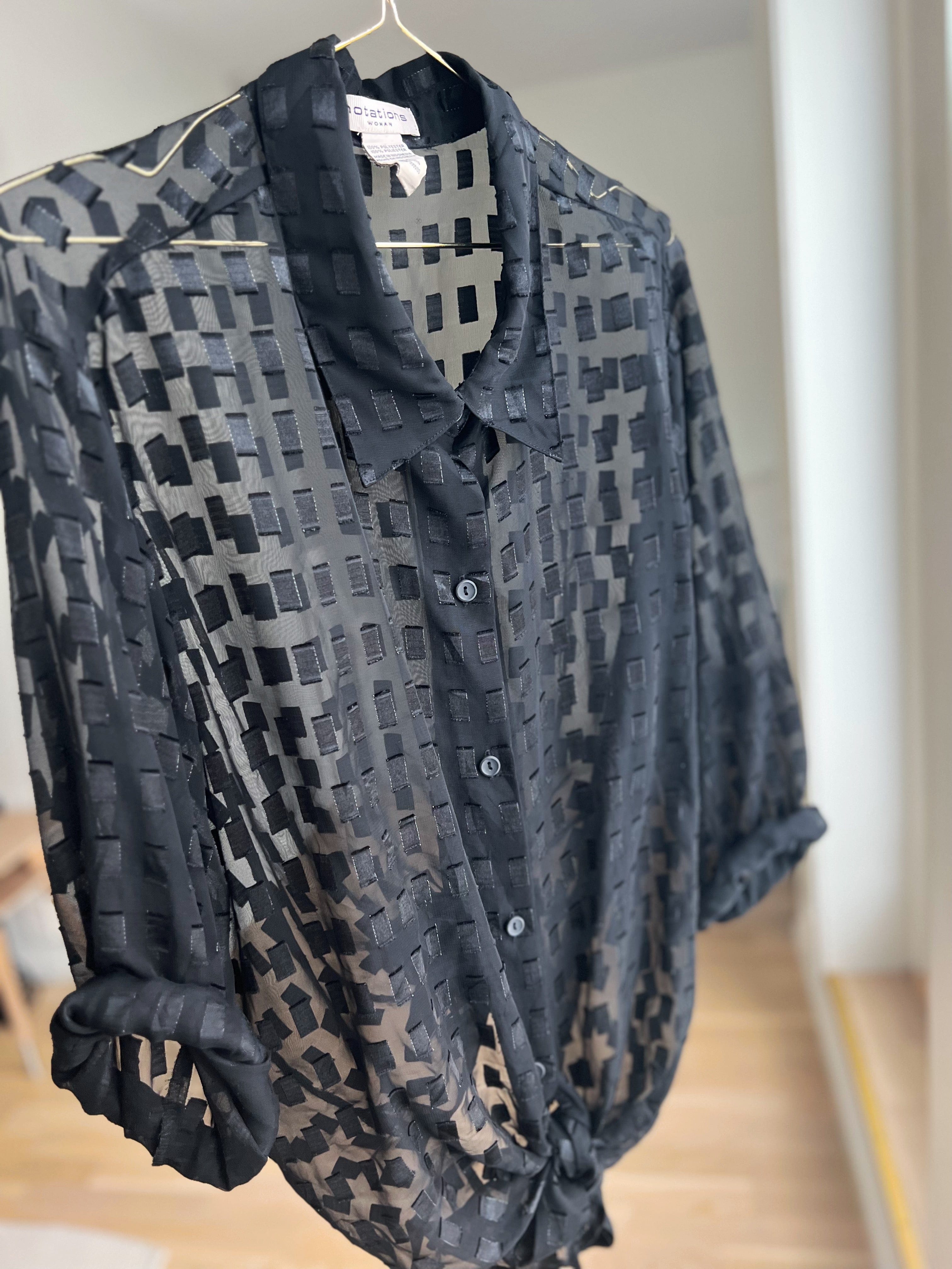Vintage Vintage bluser 3XL Vintagebluse - Sorte brikker, str 3XL