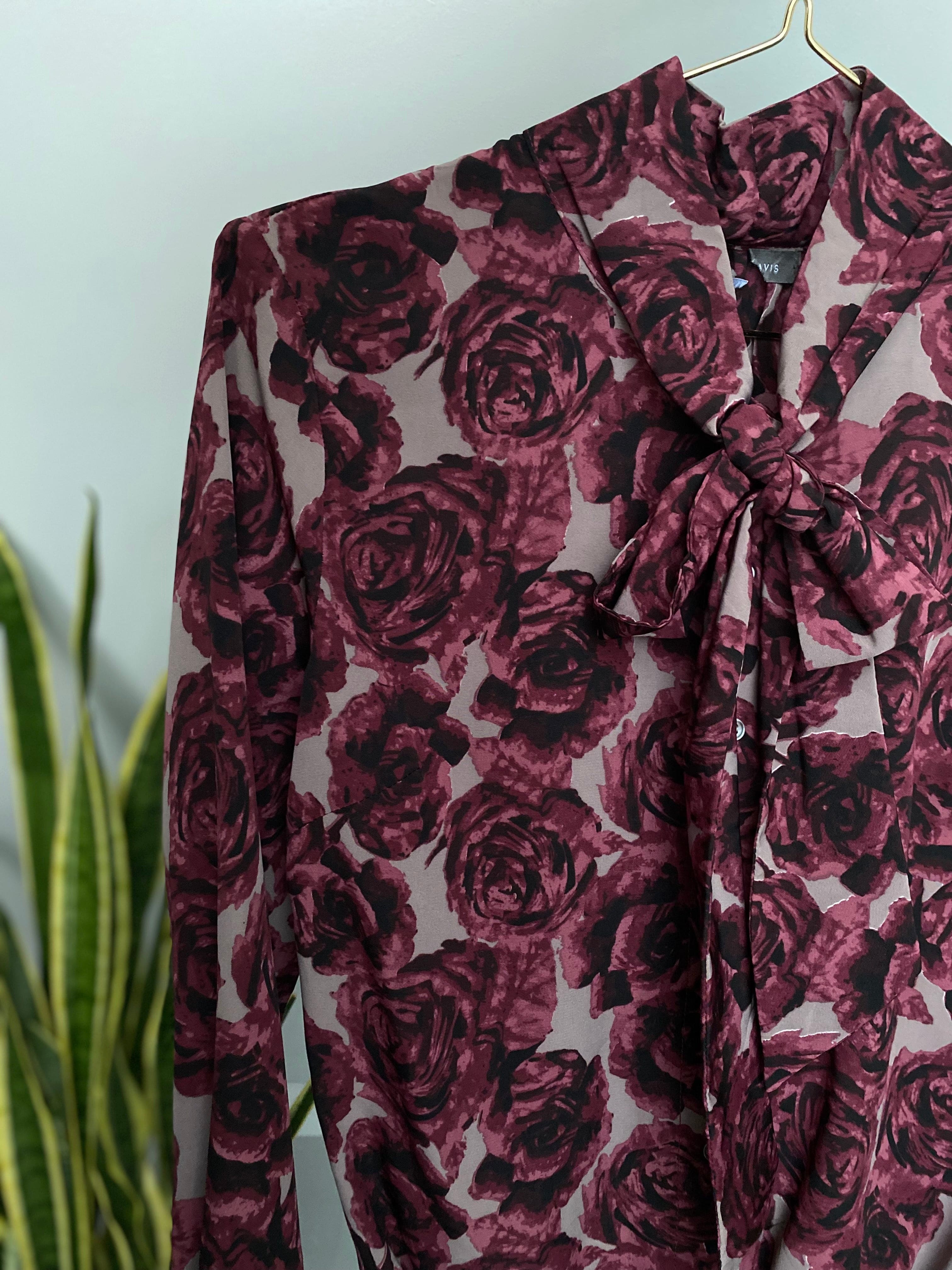 Vintage Vintage bluser S Vintagebluse - Vinrøde roser, str S