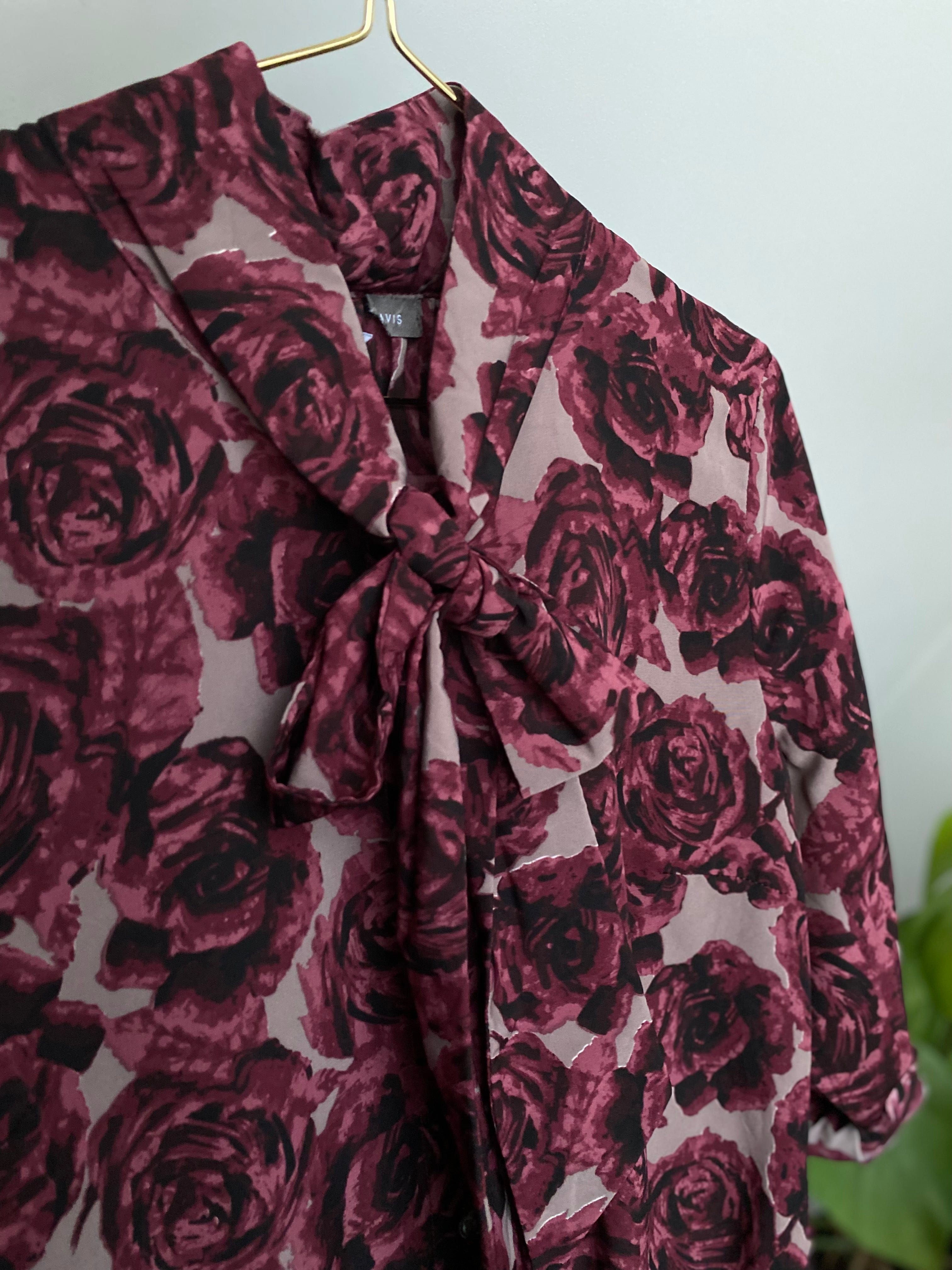 Vintage Vintage bluser S Vintagebluse - Vinrøde roser, str S