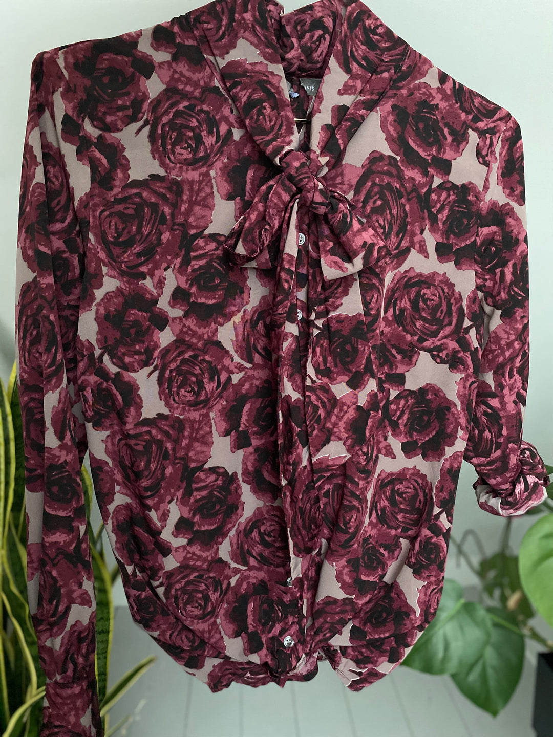 Vintage Vintage bluser S Vintagebluse - Vinrøde roser, str S
