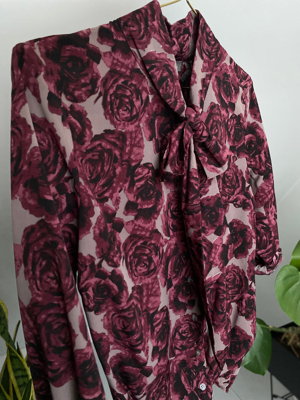 Vintage Vintage bluser S Vintagebluse - Vinrøde roser, str S