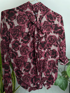 Vintage Vintage bluser S Vintagebluse - Vinrøde roser, str S